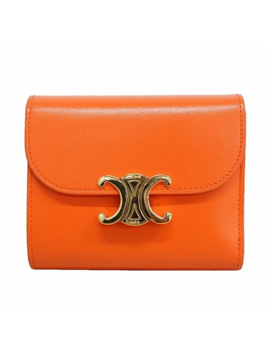 Celine Handbags - Celine Trifold Wallet Triomphe Leather Orange Gold